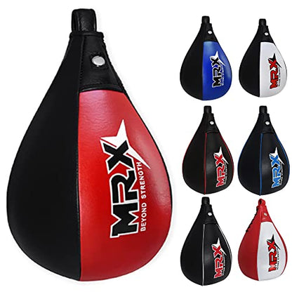 MRX Speed Punching Bags Genuine Leather MMA Training Speed Bag Muay Thai SpeedKills Punching, Dodge Striking Bag for Workout Pro Boxing Bag for Home Gym Kids, Men, Women - color: Black Red