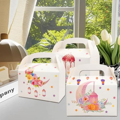 Sanfly Eid Mubarak Candy Box 12 Pack Ramadan Boxes Eid Mubarak Gift Boxes Star Moon Lantern Party Favor with Handle for Eid Fitr - color: A