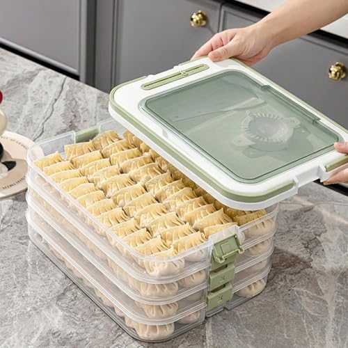 Food Storage Containers with Lids, Plastic Cookie Storage Containers Airtight, 4-Layer Stackable Food Containers with Handle&Dessert Cutlery Storage Dumpling Storage Box Cookie Carrier