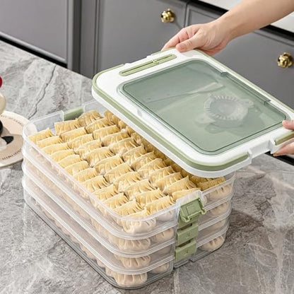 Food Storage Containers with Lids, Plastic Cookie Storage Containers Airtight, 4-Layer Stackable Food Containers with Handle&Dessert Cutlery Storage Dumpling Storage Box Cookie Carrier