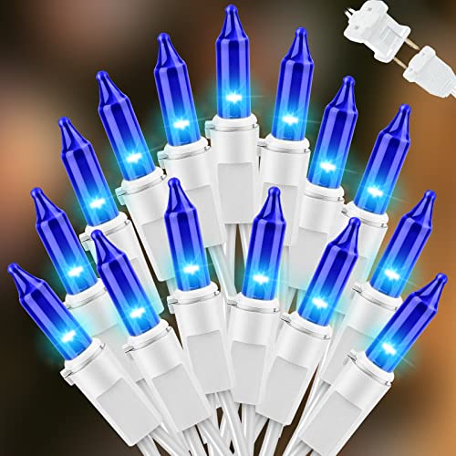 LAMPHOME 100 LED Blue Christmas Lights, Connectable String Lights, 21.6ft Plug in Blue Tree Lights, Indoor Outdoor Mini Fairy Lights for Christmas, Hanukkah, Independence Day Patriotic Decor - color: 100 Mini LED White wire Blue