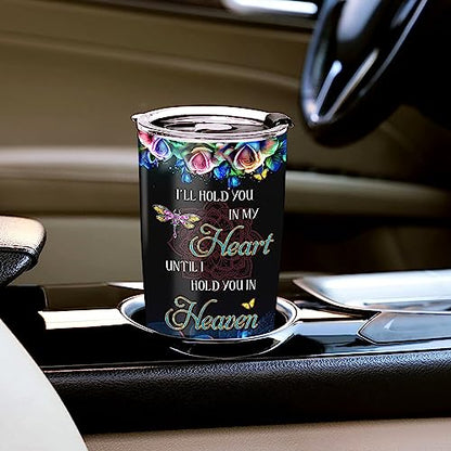 WAZONE Personalized Dragonfly Tumbler I Will Hold You In My Heart Until I Hold You In Heaven Stainless Steel Travel Mug Rose Flower Mandala Dragonflies Memorial Gifts Insulated Cup 20Oz 30Oz - color: Dragonfly