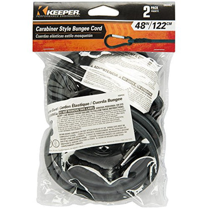 Keeper - 48” Carabiner Bungee Cord,UV and Weather-Resistant, 2 Count (Pack of 6) - size: 48" (Pack of 6)