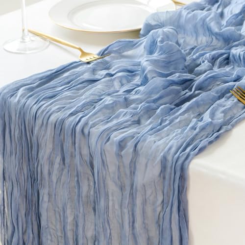 Sioloc Dusty Blue Cheesecloth Table Runner 120'' x 35'',Spring Easter Decor Soft Gauze Boho Wedding Table Decor for 10ft Table Birthday Party,Baby Shower, Bridal Shower, Home & Event Decor - color: Blue, size: 1pc