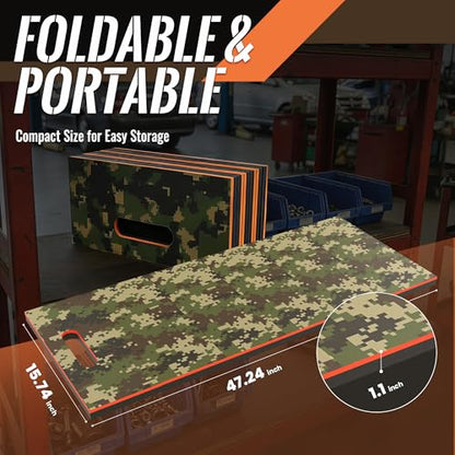 Folding Kneeling Pad, 1 Inch Thick Mechanic Mat, Camouflage | 47.24 x 15.74 Inch 6-Panel Firm Foam Pad with Tool Pockets, Carry Handle and Water-Resistant Surface - color: camouflage