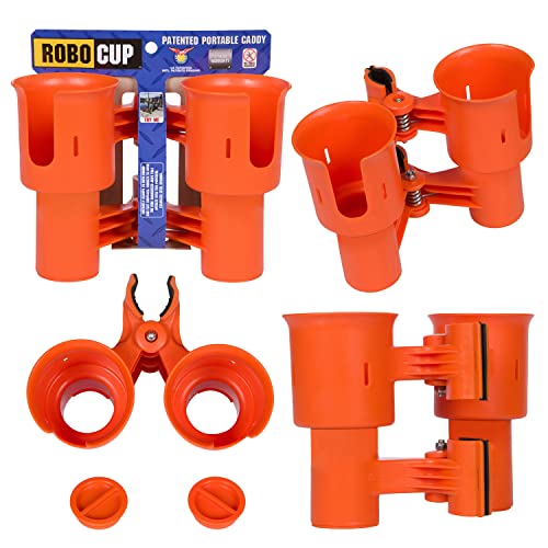 (Orange), Patented Clamp On Boat Cup Holder |Multifunction Dual Drink Caddy for Fishing Poles, Tools, Net, Gaff |Portable Storage for Boating, Beach, Umbrellas, Golf Carts, Strollers - color: Orange, size: Standard Spring