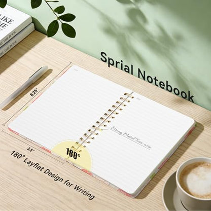 Lined Spiral Journal Notebook, A5 College Ruled Spiral Notebook for Women, Hardcover with Elegant Design for Work and Note-Taking, 5.5 * 8.25 inch, 160 Pages, Pink Flower - color: Pink Flower
