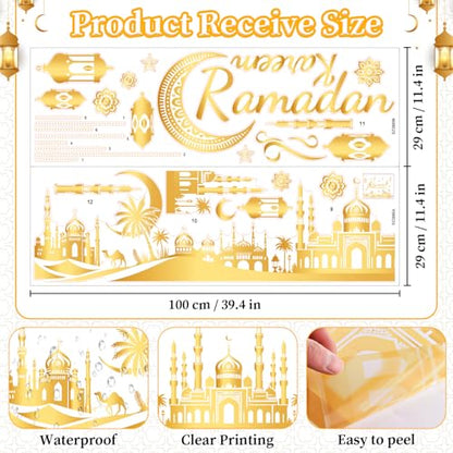 Ramadan Decorations for Home Ramadan Kareem Wall Stickers Islamic Muslim Wall Decals with Lantern Moon Star Designs Eid Mubarak Arabic Party Decor for Living Room Bedroom Window