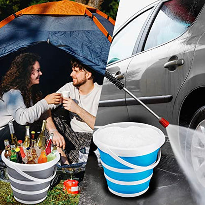 2 Pack Collapsible Buckets 10L 2.6 Gallon Cleaning Bucket Mop Bucket Folding Foldable Portable Small Plastic Water Supplies for Outdoor Garden Camping Fishing Car Wash Space Saving Grey and Blue - color: Blue+grey