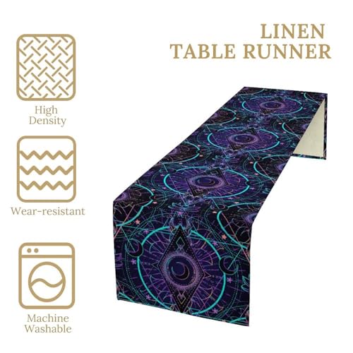 Geometry Moon Phase Table Runner,Boho Moonlit Garden Witchy Gothic Hippie Kitchen Table Decoration for Holiday Party Study Living Bedroom Dresser Cabin Cafe Wedding Decor 13×36in