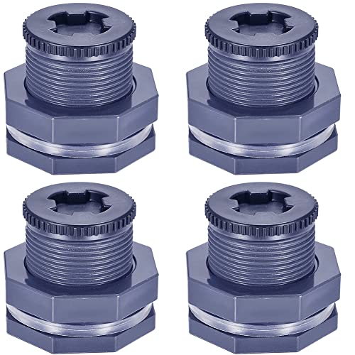 1” Female PVC Bulkhead Fitting with Plug Silicon Seal Gasket Water Tank Connector for 1.77 Inch or 2 Inch Hole Saw Rain Barrels, Aquariums (pack of 4) - color: 4 Pcs, size: 1 Inch