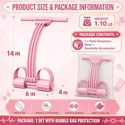 Pedal Resistance Band with Handle Upgraded 8-Tube Resistance Bands with Handles Set, 3-in-1 Multifunctional Chest Expander, Back Puller and Stretching Rope,Detachable Pedal Exerciser for Home - color: Pink