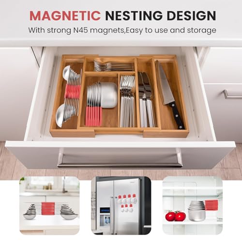 Magnetic Measuring Cups and Spoons Set-Heavy Duty 304 Stainless Steel | Double Measurement Markings,BPA-Free,Set of 16 with Leveler for Measuring Dry and Liquid Ingredients(Red) - color: Red