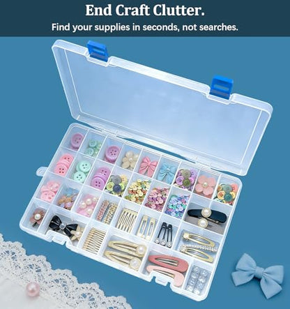 Qualsen Bead Organizer Box with Adjustable Dividers, 34 Girds, 2 Pack | Plastic Organizer Box with Dividers, Ideal as a Tackle Boxs for Beads, Jewelry, Crafts, Screws, Small Parts and More - size: 34 Gird-2pcs