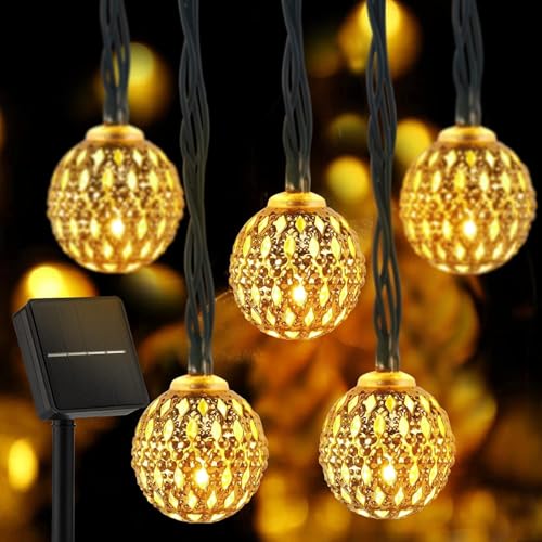 Brightown Solar Moroccan String Lights Outdoor 60 LED 36 Ft Globe Fairy Lights with 8 Lighting Modes, Waterproof Solar Powered String Lights for Garden Yard Gazebos Camping Party Holiday (Warm White) - color: Moroccan, size: 1 pc