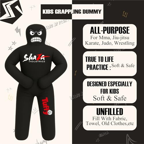 Shaza Toffy Youth Wrestling Dummy, Unfilled Canvas Training Partner, Kids Combat Practice Equipment - color: Black