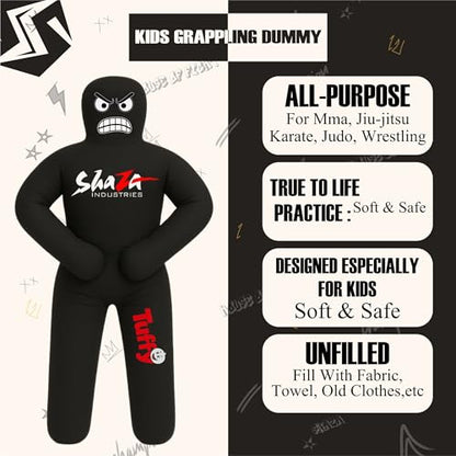 Shaza Toffy Youth Wrestling Dummy, Unfilled Canvas Training Partner, Kids Combat Practice Equipment - color: Black