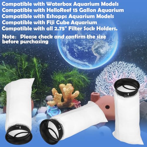 2.75 Inch 225 Micron Filter Sock Compatible with Waterbox Aquarium Models, Compatible with Eshopps Aquarium Models, Compatible with Fiji Cube Aquariums, Aquarium Filter Sock