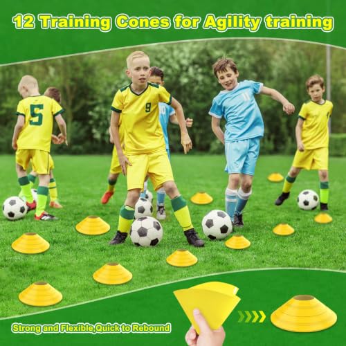 Soccer Goal 12×6 ft /16×7 ft Portable Soccer Goals Net for Backyard | Quick Setup Training Equipment, with Carry Bag, 4 Ground Nails, 12 Training Cones - color: 16×7FT Black