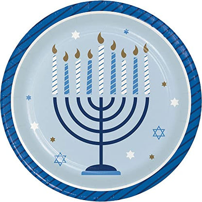Hanukkah Party Supplies | Tableware Bundle Includes Paper Dessert Plates & Napkins for 16 People | Hanukkah Celebration Design