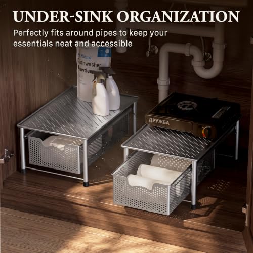 Simple Houseware Stackable Cabinet Basket Drawer Organizer, Silver - color: Silver, size: 1-Tier