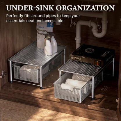 Simple Houseware Stackable Cabinet Basket Drawer Organizer, Silver - color: Silver, size: 1-Tier