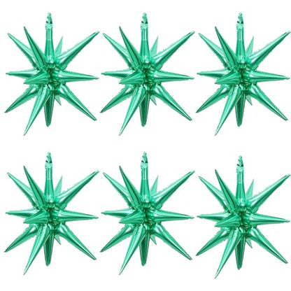 6 Pcs Green Star Foil Balloons One-Piece 14-Pointed Star Balloon 4D Cone Mylar 22inch Christmas Birthday Wedding Fireworks Shape Party Supplies (Green) - color: Green