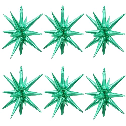 6 Pcs Green Star Foil Balloons One-Piece 14-Pointed Star Balloon 4D Cone Mylar 22inch Christmas Birthday Wedding Fireworks Shape Party Supplies (Green) - color: Green