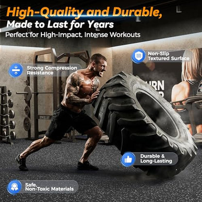 SUPERJARE 1" Extra-Thick Rubber Top Exercise Mat, Puzzle Gym Flooring for Home Gym, Gym Mat for Workout Equipment, Interlocking Floor Tiles with EVA Foam, 6 Pcs 24 Sq Ft, Black/Grey - size: 6 Tiles (24 Sq Ft)