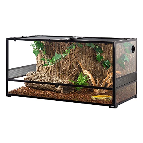 REPTIZOO Large Reptile Terrarium, Tall & 48 INCH Wide Reptile Tank with Sliding Door Top Screen Ventilation & Anti Escape Lid (48" W X 24" D X 24" H (Full Glass & Side Mesh Panel Switchable)) - size: 24 x 24 x 48 Inches