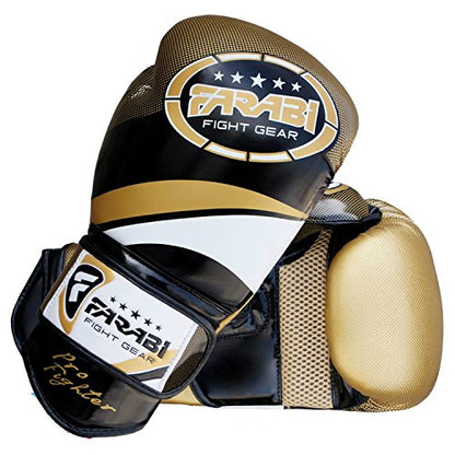Farabi Pro Fighter Boxing Gloves Sparring Gym Bag Punching Focus Pad Mitts - color: Golden, size: 10Oz