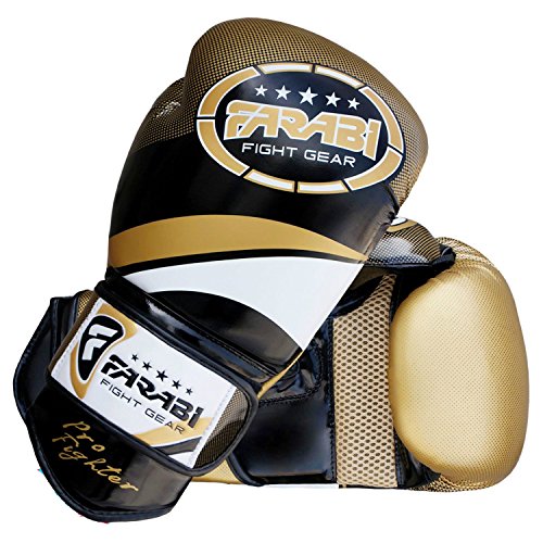 Farabi Pro Fighter Boxing Gloves Sparring Gym Bag Punching Focus Pad Mitts - color: Golden, size: 12Oz