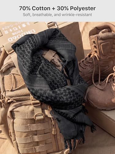 FREE SOLDIER Scarf Military Shemagh Tactical Desert Keffiyeh Head Neck Scarf Arab Wrap with Tassel for Men Women - color: Black