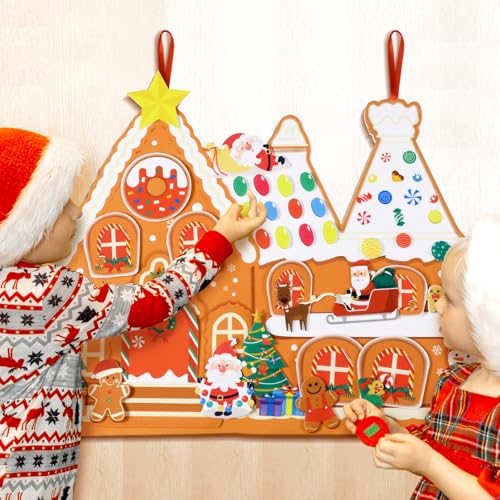 Breling DIY Felt Christmas Tree for Toddlers, 3x2 ft with 39 Detachable Christmas Ornaments for Kids Toddlers Gingerbread House Snowman Santa Ornaments Craft Xmas Gifts Door Wall Hanging Decorations - style: Gingerbread