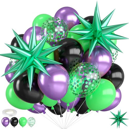 Purple and Green Balloons 12 Inch Metallic Purple Black Green Balloons - color: Purple and Green, size: 30PC