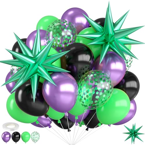 Purple and Green Balloons 12 Inch Metallic Purple Black Green Balloons - color: Purple and Green, size: 30PC