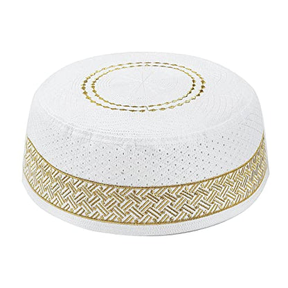 RUIXIA Men Boys Muslim Prayer Kufi Hat Skull Cap Embroidery Islam Kufi Headware takke Praying Beanie Hat Kofia Topi Hat - color: Yellow-adult