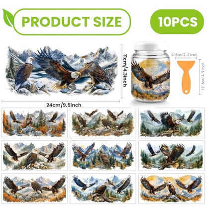 arricraft 10 Sheets Animal Theme UV DTF Cup Wrap for 16OZ Glass, Eagle Landscape Painting Rub on Decals PVC Transfer Stickers for DIY Cups Window Home Printing Decoration 24x11cm/9.4x4.3inch - style: Eagle Landscape Painting Theme