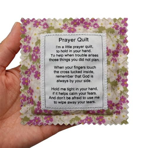 Mini Prayer Quilt with Cross Inside Vintage Pocket Scripture Prayer Quilt Squares Sympathy Christian Gifts for Women Pastor Appreciation Father's Day Graduates Gifts (Purple, 1 Pack) - color: Purple, size: 1 Pack