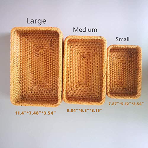 Handmade Rectangle Wicker Fruit Box Rattan Tray Magazine Organizer and Small Objects Container Serving Basket (3-Size/Kit) - size: 3-Size/Kit