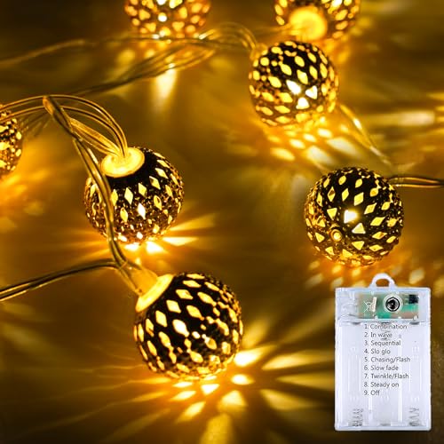 Moroccan String Lights Battery Operated 60 LED 36 FT Globe Fairy Lights | Warm White String Light for Bedroom, 8 Lighting Modes & Timer, for Party Wedding Garden Christmas Indoor Decor - color: Warm White Moroccan, size: 1 Pack(60 LED Battery with Timer)