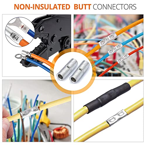 380pcs Non/Un Insulated Butt Connectors Wire Butt Splice 26-6 Gauge | SVAAR Heavy Duty Tinned Copper High Conductivity Marine Grade Seamless Barrel Crimp Splice Terminals Automotive,Marine,DIY - color: Non-Insulated Splice - Tinned Copper