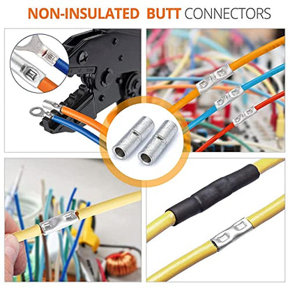 380pcs Non/Un Insulated Butt Connectors Wire Butt Splice 26-6 Gauge | SVAAR Heavy Duty Tinned Copper High Conductivity Marine Grade Seamless Barrel Crimp Splice Terminals Automotive,Marine,DIY - color: Non-Insulated Splice - Tinned Copper