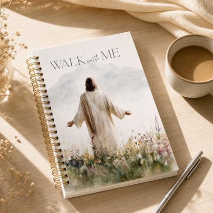 Jesus Flower Bible Notebook - Christian Gifts for Women, Inspirational Walks with Me Bible Verse Hardcover Jounal for Church Notting Scripture Study Stationery Supplies - color: Jesus Flower Walks With Me