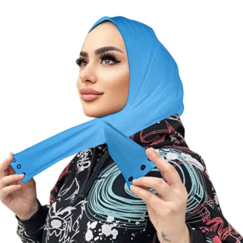AIBEARTY Women Fashion Instant Muslim Turban Hijab with Snap Fastener Breathable Headscarf Bonnet Cap Turban Hat Shawl - color: Sky Blue