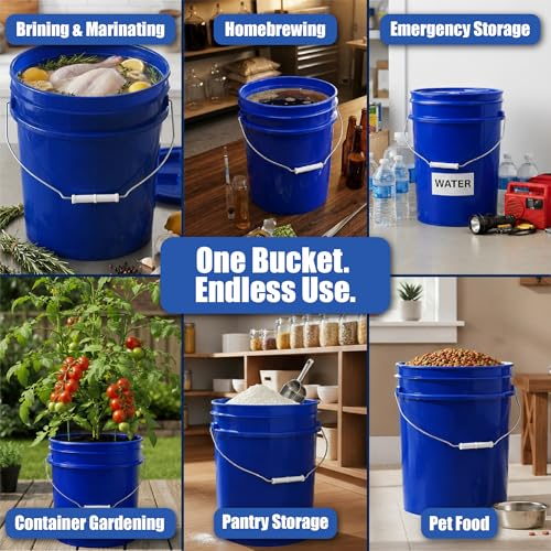 5 Gallon Bucket - Food Grade w/Lid BPA-Free, Blue/White, 3 | Airtight Gamma Seal Screw-On Lid, Heavy-Duty 90 Mil HDPE Plastic, Food Safe and Durable Container, Bulk Storage, Made in USA - color: Blue/White, size: 3 Packs