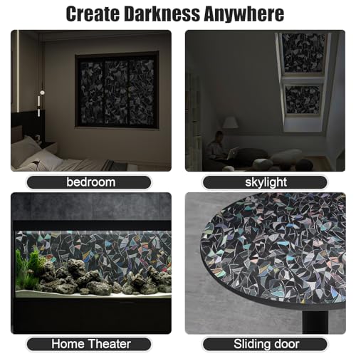 QHY Sunshine Total Blackout Window Film Privacy， Frosted Glass Window Film，Black Window Tint， No Glue， Detachable, no Marks, Suitable for Repeated use (Black Rainbow, 23.6 in X 157.4 in) - color: Black Rainbow, size: 23.6 in X 157.4 in