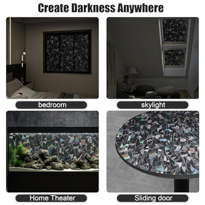 QHY Sunshine Total Blackout Window Film Privacy， Frosted Glass Window Film，Black Window Tint， No Glue， Detachable, no Marks, Suitable for Repeated use (Black Rainbow, 23.6 in X 157.4 in) - color: Black Rainbow, size: 23.6 in X 157.4 in