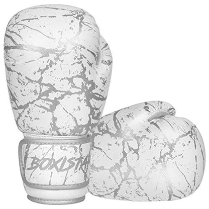 Athllete Boxistar Boxing Gloves - Men's & Women's, 8 oz to 16 oz with Optimal Padding - color: White/Metallic Silver, size: 16 oz