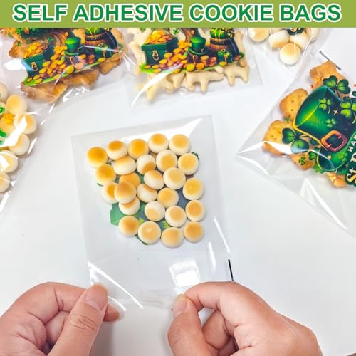 ZYLOP Self-Sealing St Patricks Cellophane Goodie Bags - 4x4 Inch 200 PCS Plastic Self-Adhesive St Patricks Cookie Candy Treat Bags for Gifts Giving Shamrock Bags Holiday Candy Bags Wrap, 4 Style - color: St. Patricks 200pcs